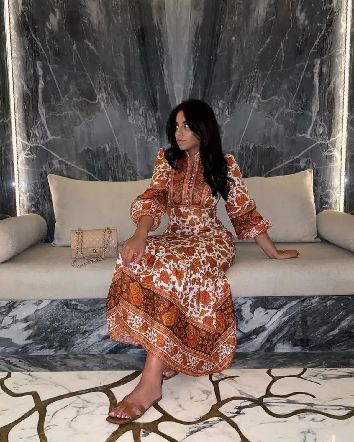 Zimmermann Amari Border High Neck Midi Linen Dress Size 0 AU 6-8 for rent on The Volte - main image