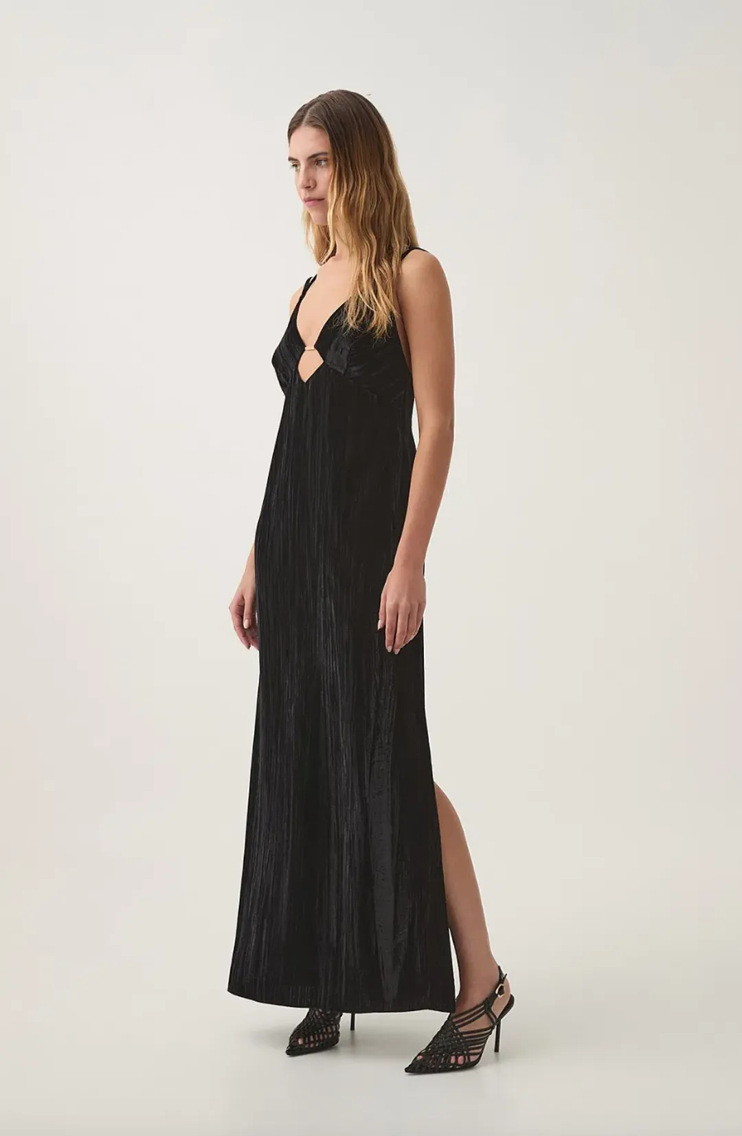 Aje Moonbow Velvet Maxi Dress Black Size 8 for rent on The Volte - main image