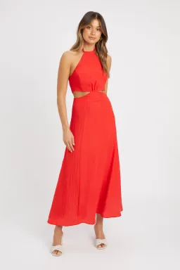 Kookai Hayman Cut Out Midi Dress Chilli Red Size 8 for rent on The Volte - image 1