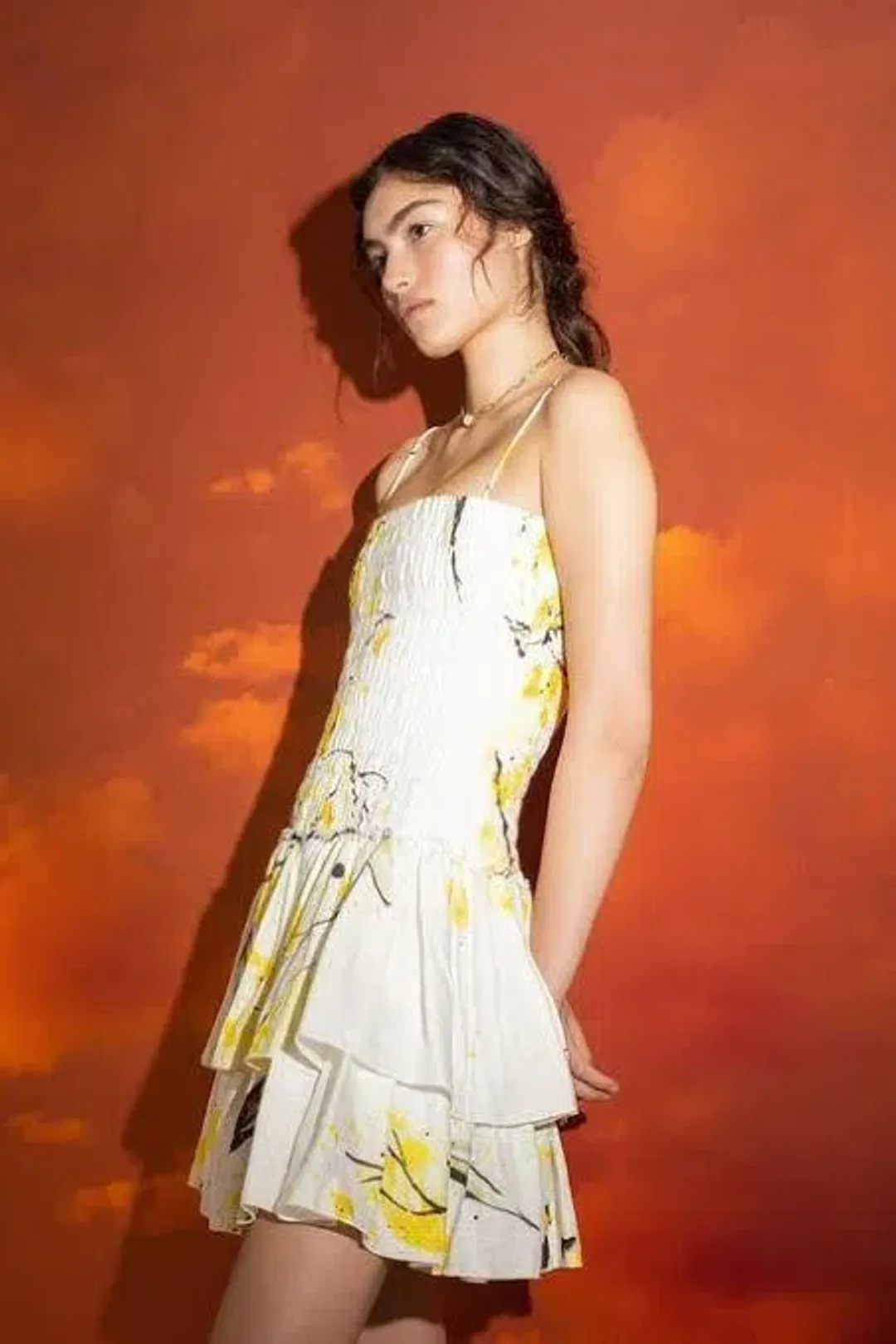 Aje Mimosa Shirred Ruffle Mini Dress Print Size 8 for rent on The Volte - main image