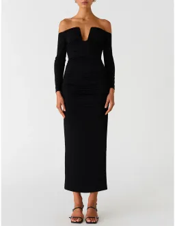 Misha Raelynn Matte Slinky Midi Dress Black Size 8/S for rent on The Volte - image 1