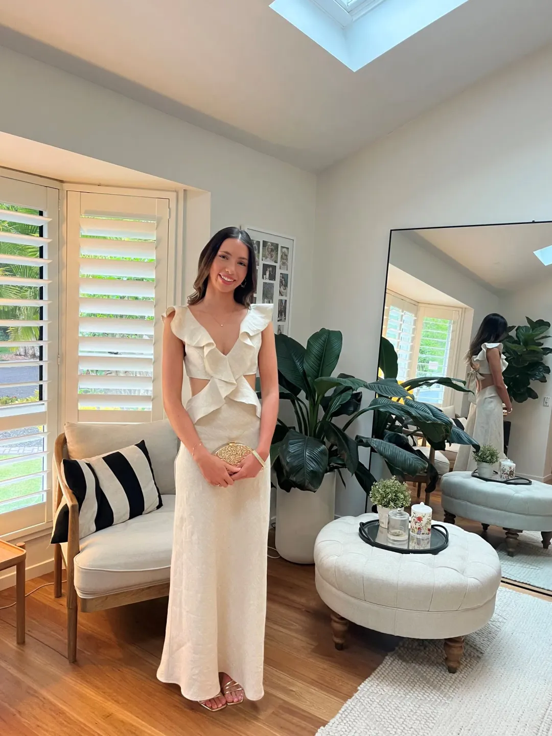 Cienti the Label Flounce Maxi Dress Beige Size 6 for rent on The Volte - main image