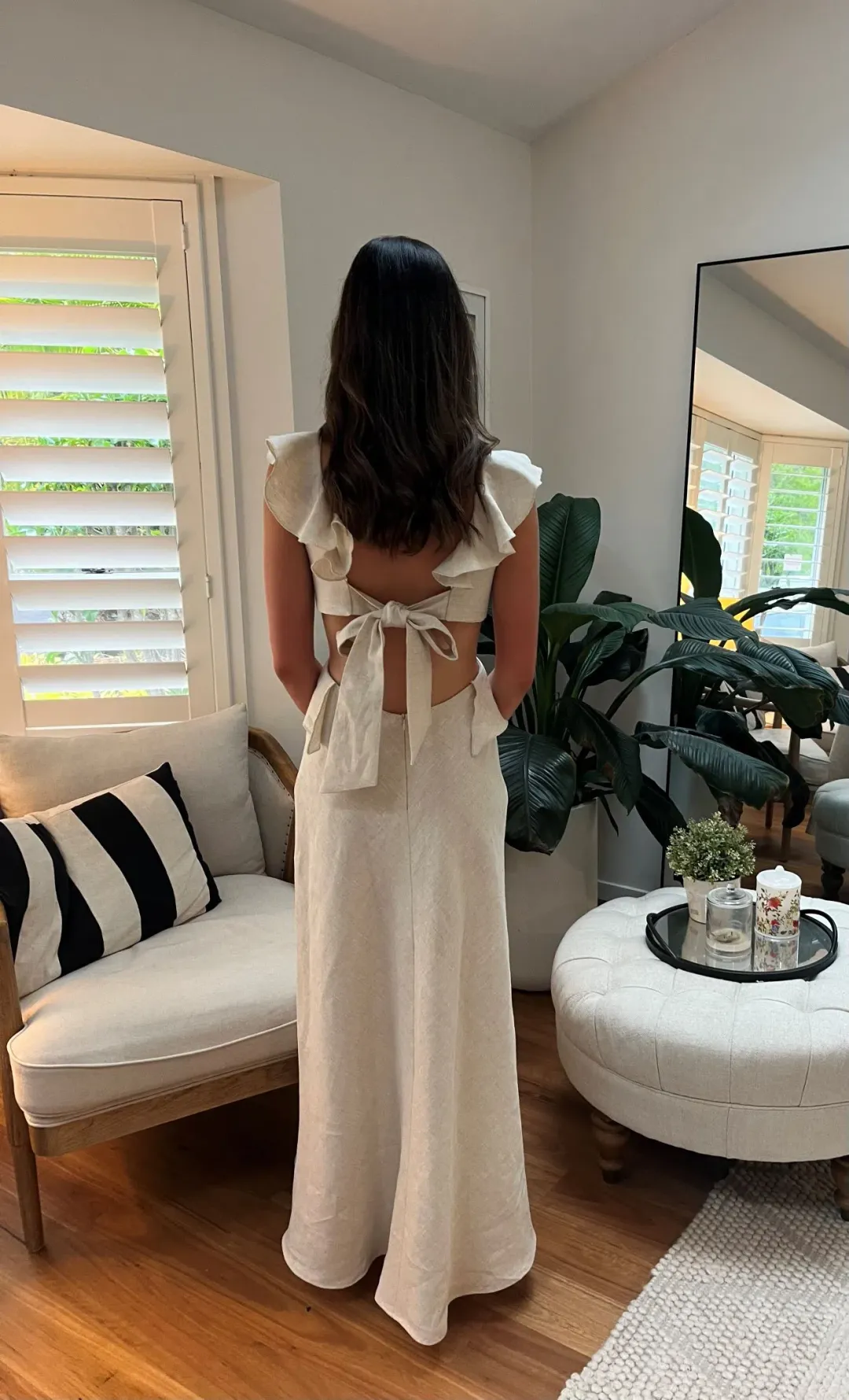 Cienti the Label Flounce Maxi Dress Beige Size 6 for rent on The Volte - main image