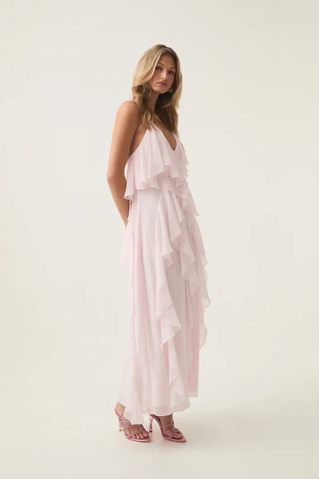 Aje Valentine Frill Maxi Dress Pastel Pink Size 10  for rent on The Volte - main image