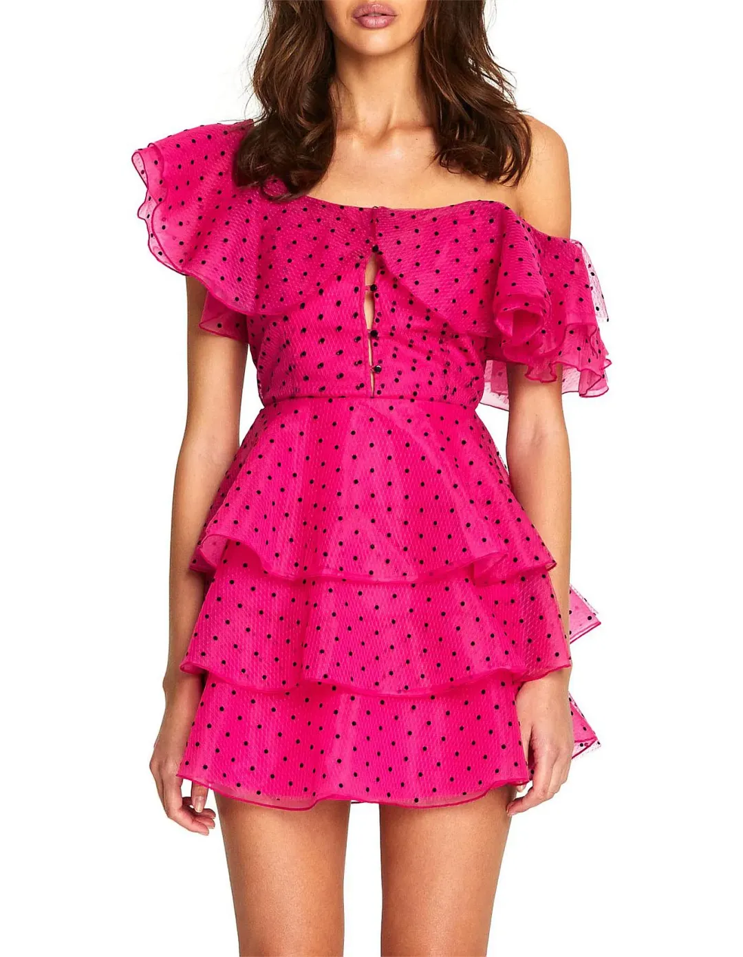 Alice McCall Space Odyssey Frilled Mini Dress Hot Pink Size 8 for rent on The Volte - main image