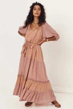 Spell & The Gypsy Rae Off Shoulder Gown Pink Peach Floral Size S / AU 8 for rent on The Volte - image 1