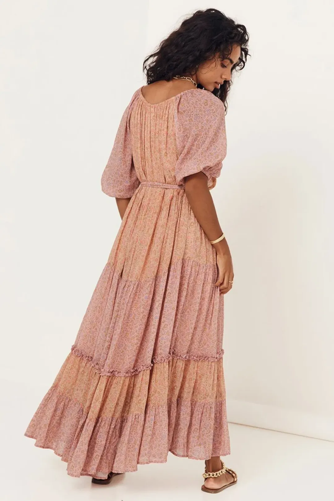 Spell & The Gypsy Rae Off Shoulder Gown Pink Peach Floral Size S / AU 8 for rent on The Volte - main image