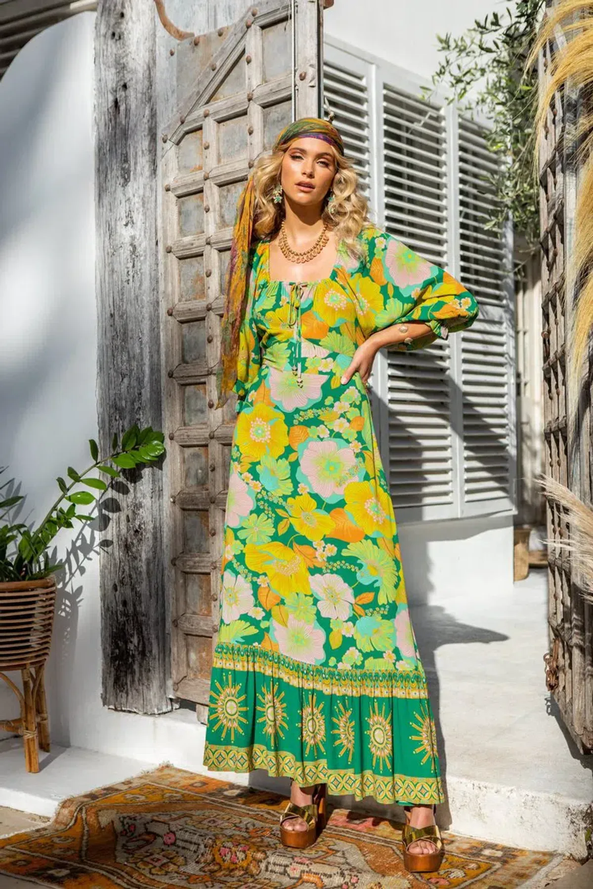 Nine Lives Bazaar Gigi Long Sleeve Maxi Gown Green AUS 6 / US 2 / EUR 34  for rent on The Volte - main image