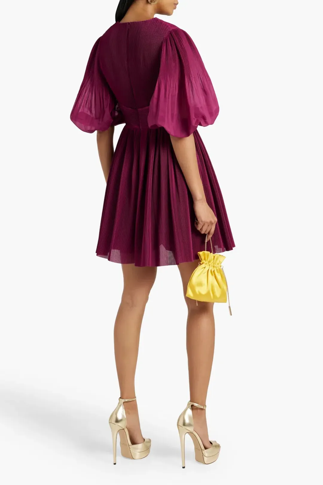 Zimmermann Puff Sleeve Plisse Mini Dress Plum Size 0 / AU 8 for rent on The Volte - main image