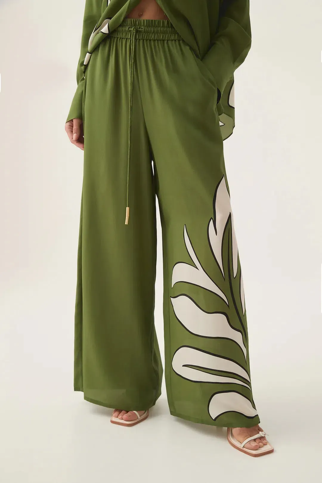 Aje Planetary Silk Drawcord Pants Abstract Fern Size AU 6 for rent on The Volte - main image