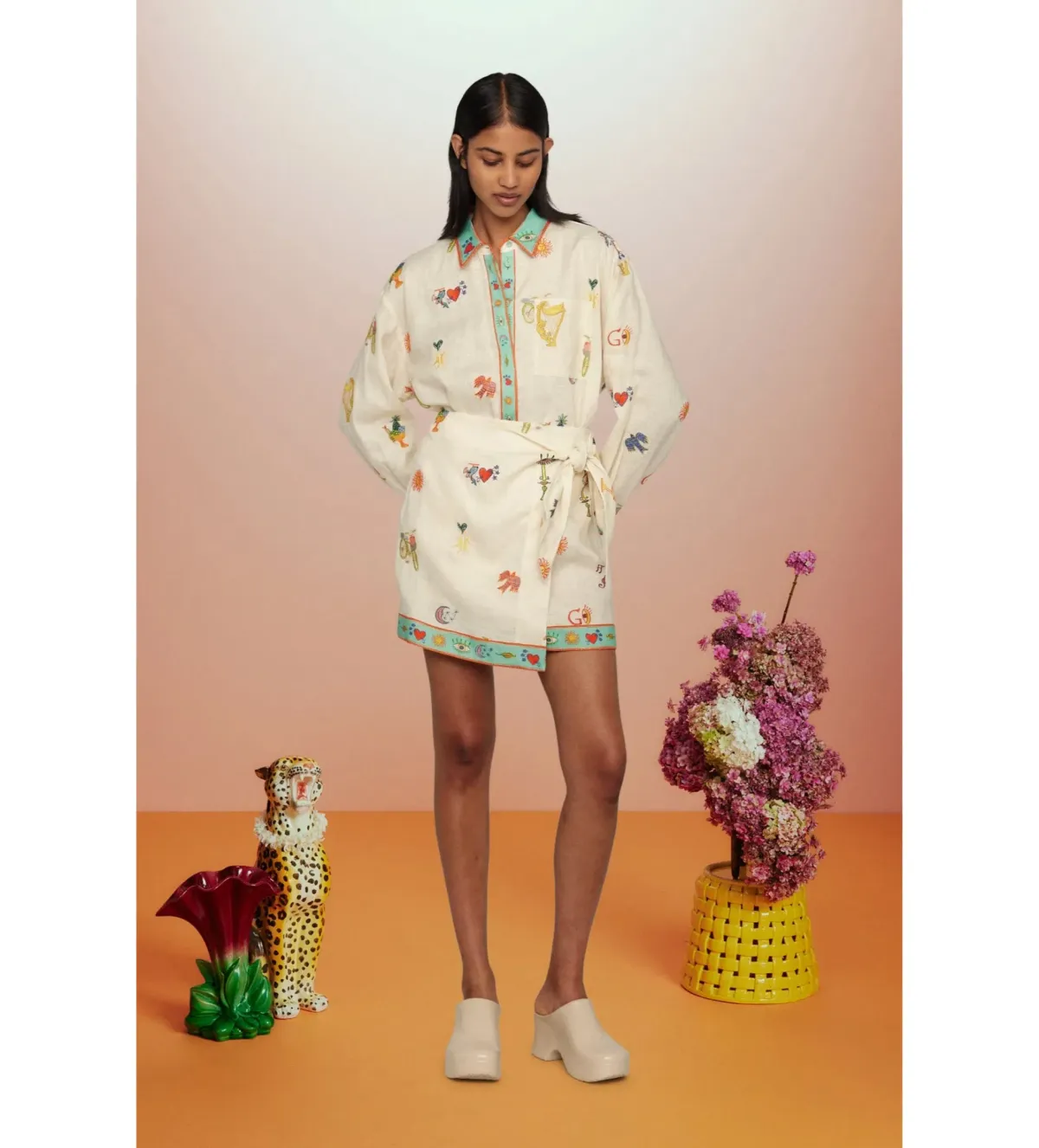 Alémais Holiday Go-to Embroidered Shirt and Skirt Print Size AU 14 for rent on The Volte - main image