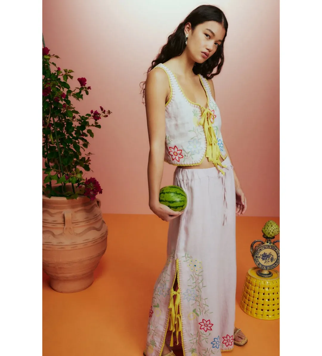 Alémais Olivia Embroidered Pant and Top Pink Size AU 16 for rent on The Volte - main image