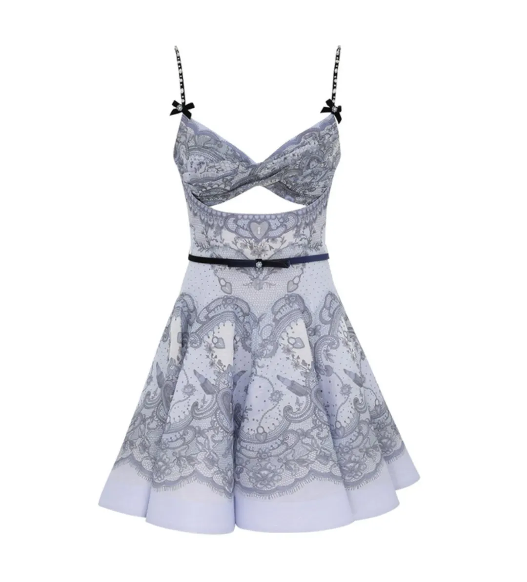 Zimmermann Crush Twist Front Mini Dress in Blue Lace Print Size 1 / AU 10 for rent on The Volte - main image