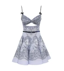 Zimmermann Crush Twist Front Mini Dress in Blue Lace Print Size 1 / AU 10 for rent on The Volte - image 3