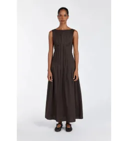 Dissh Mana Bitter Choc Linen Midi Dress Bitter Chocolate Size AU 10 for rent on The Volte - image 1
