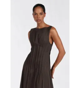 Dissh Mana Bitter Choc Linen Midi Dress Bitter Chocolate Size AU 10 for rent on The Volte - image 3