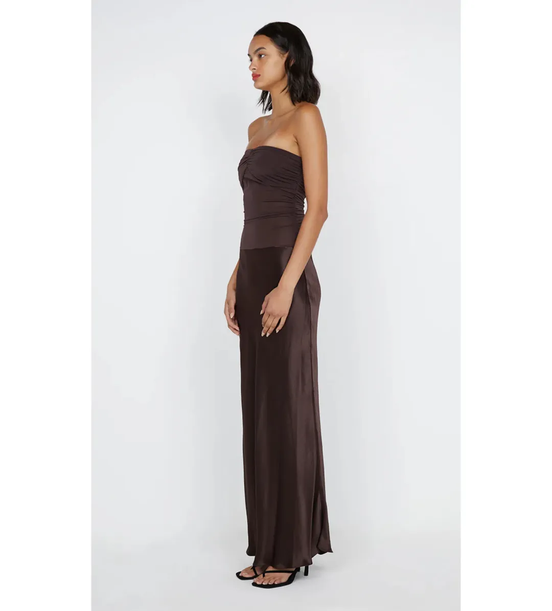 Bec & Bridge Dua Strapless Dress Dark Chocolate Size AU 6 for rent on The Volte - main image