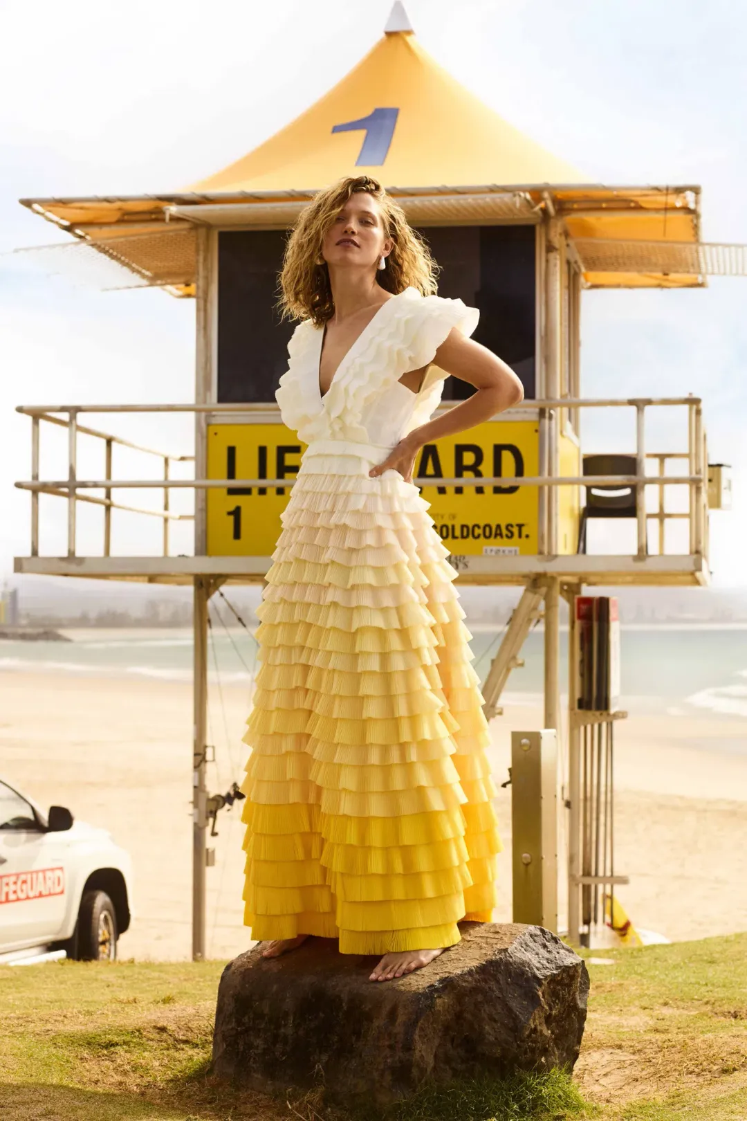 Aje Reflection Ombre Gown in Ivory/Acacia Yellow Size AU 14 for rent on The Volte - main image