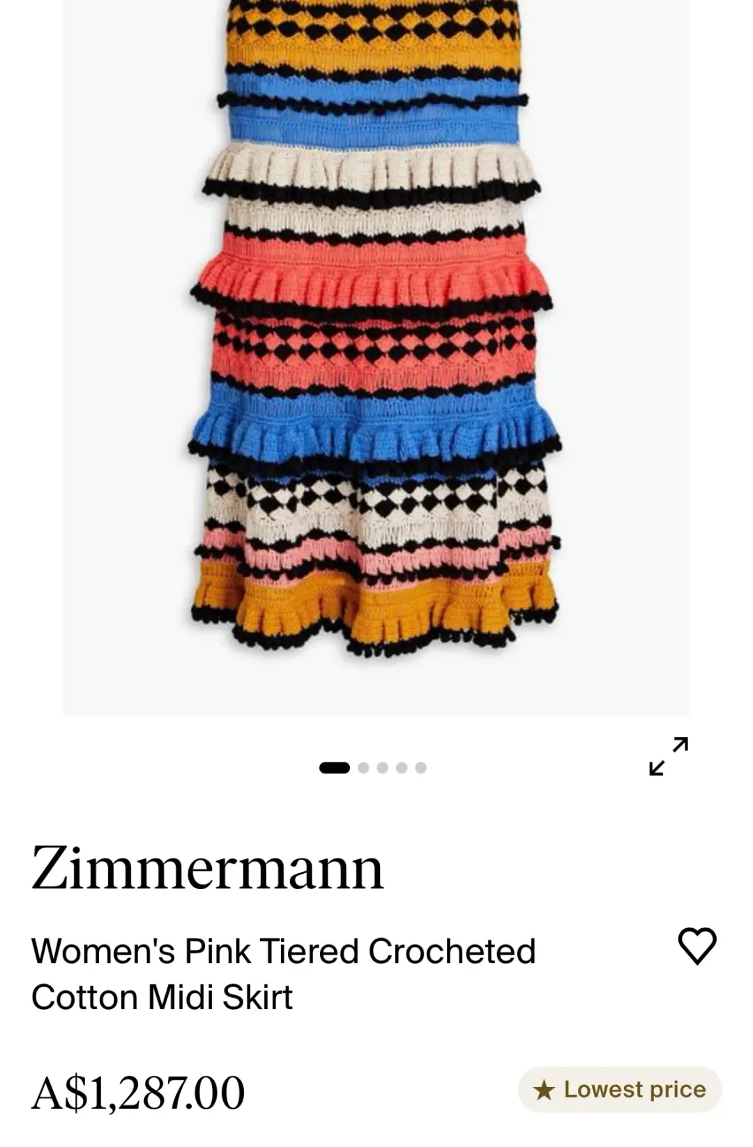 Zimmerman Crocheted Skirt Multi Size 1 / AU 10 for rent on The Volte - main image