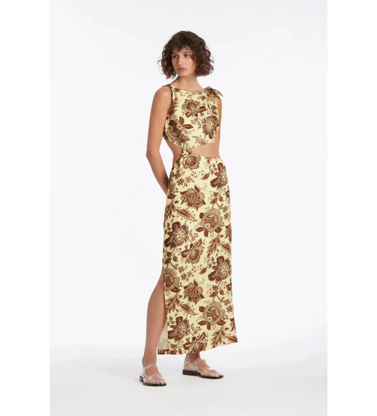 Sir The Label Rei Knot Midi Dress in Citrus Lilium Print Size 0 / AU 8  for rent on The Volte - main image