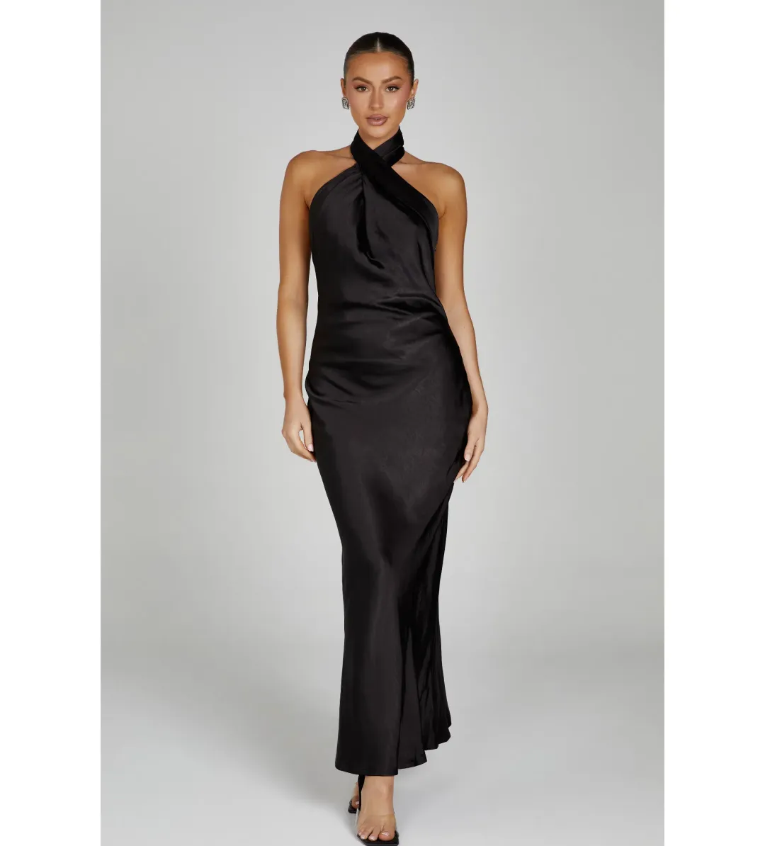 Meshki Laura Halter Satin Gown Black Size S/Au 8  for rent on The Volte - main image