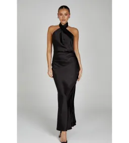 Meshki Laura Halter Satin Gown Black Size S/Au 8  for rent on The Volte - image 1