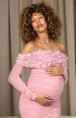 Club L London Orchid Ruched Maternity Midi Dress Blush Pink Size 8 for rent on The Volte - image 3