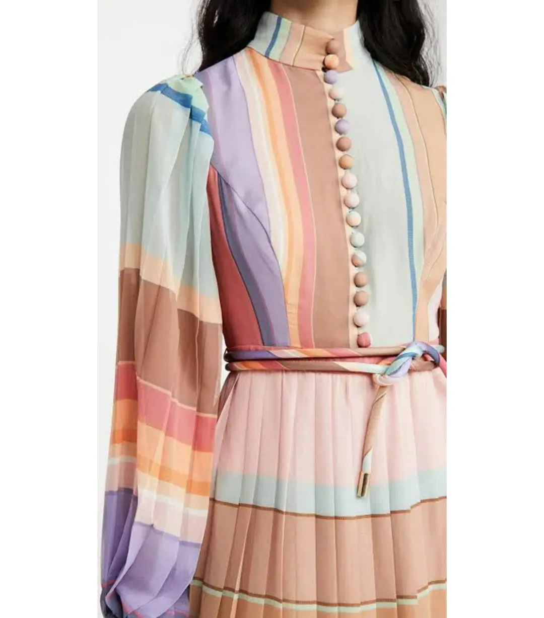 Zimmermann Rainbow Striped Crepe De Chine Midi Dress Multi Size 0 /AU 8 for rent on The Volte - main image