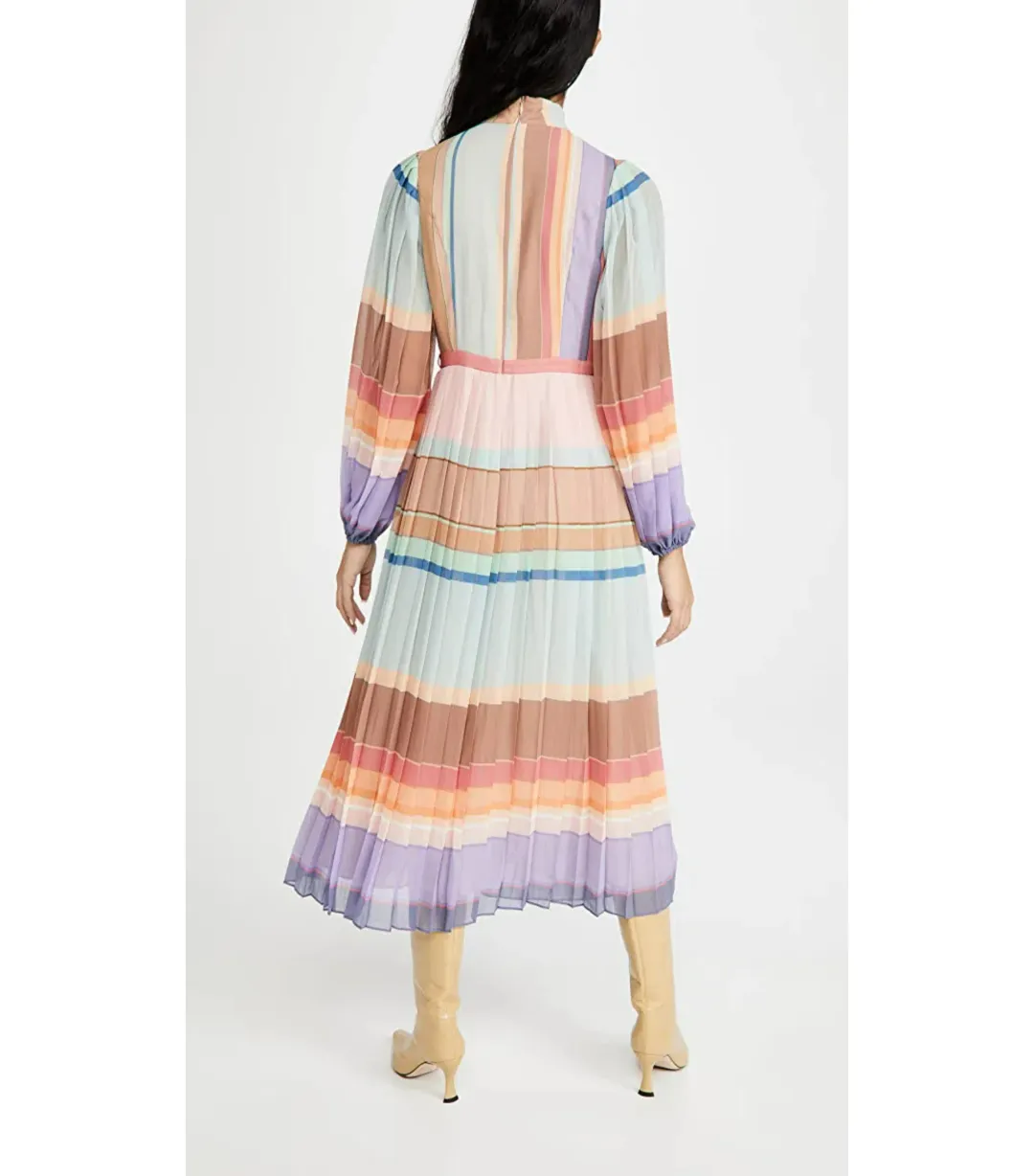 Zimmermann Rainbow Striped Crepe De Chine Midi Dress Multi Size 0 /AU 8 for rent on The Volte - main image