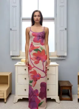 WIth Harper Lu Slip Dress - Mesh Fuchsia Bloom size M for rent on The Volte - image 3