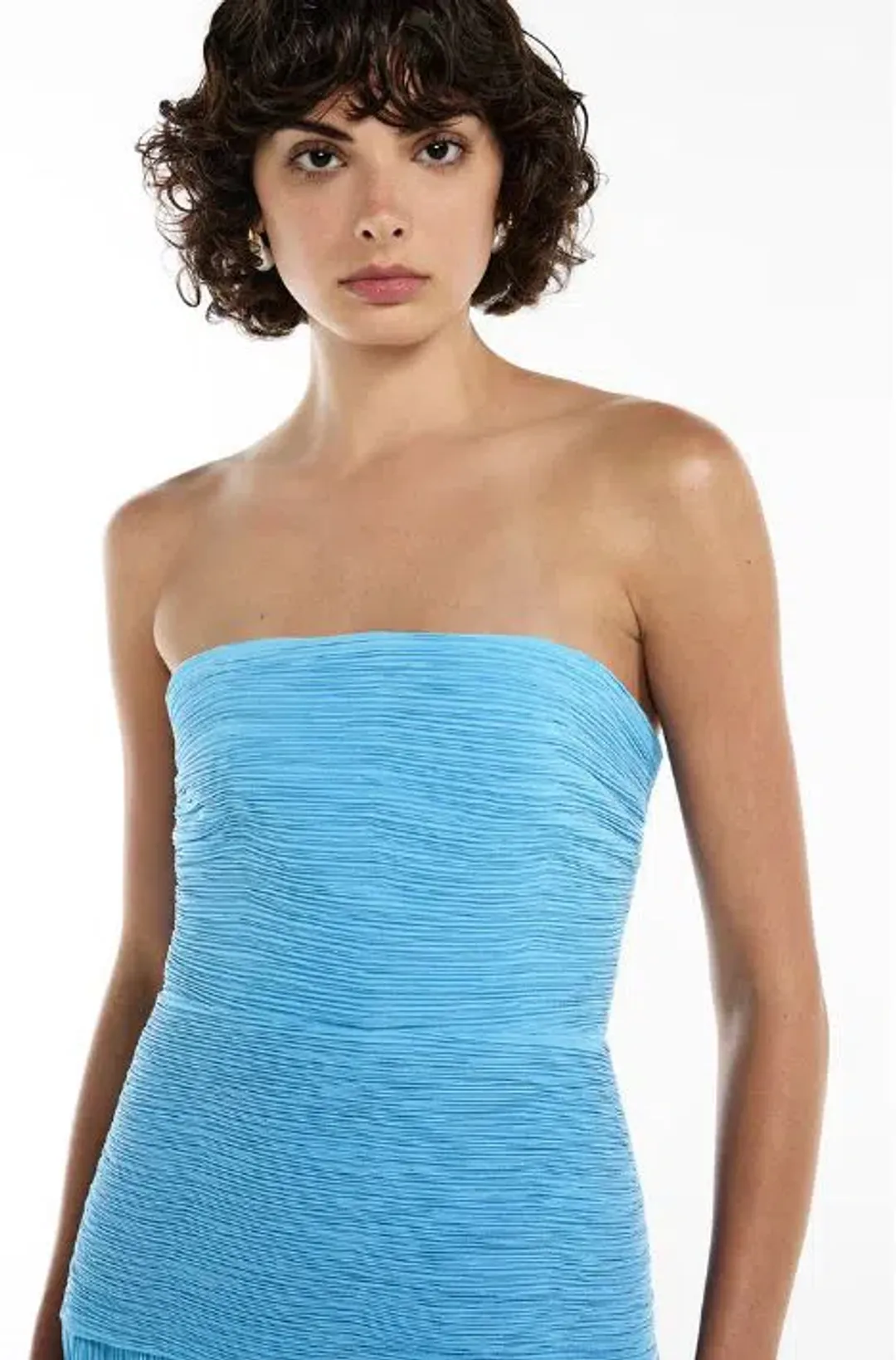Manning Cartell Double Time Pleat Strapless Dress in Cerulean Blue Size 8 for rent on The Volte - main image
