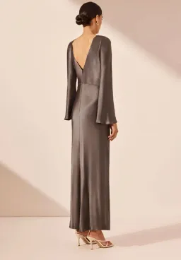 Shona Joy La Lune Flared Sleeve Side Split Midi Dress - Graphite Grey size 8 for rent on The Volte - image 3