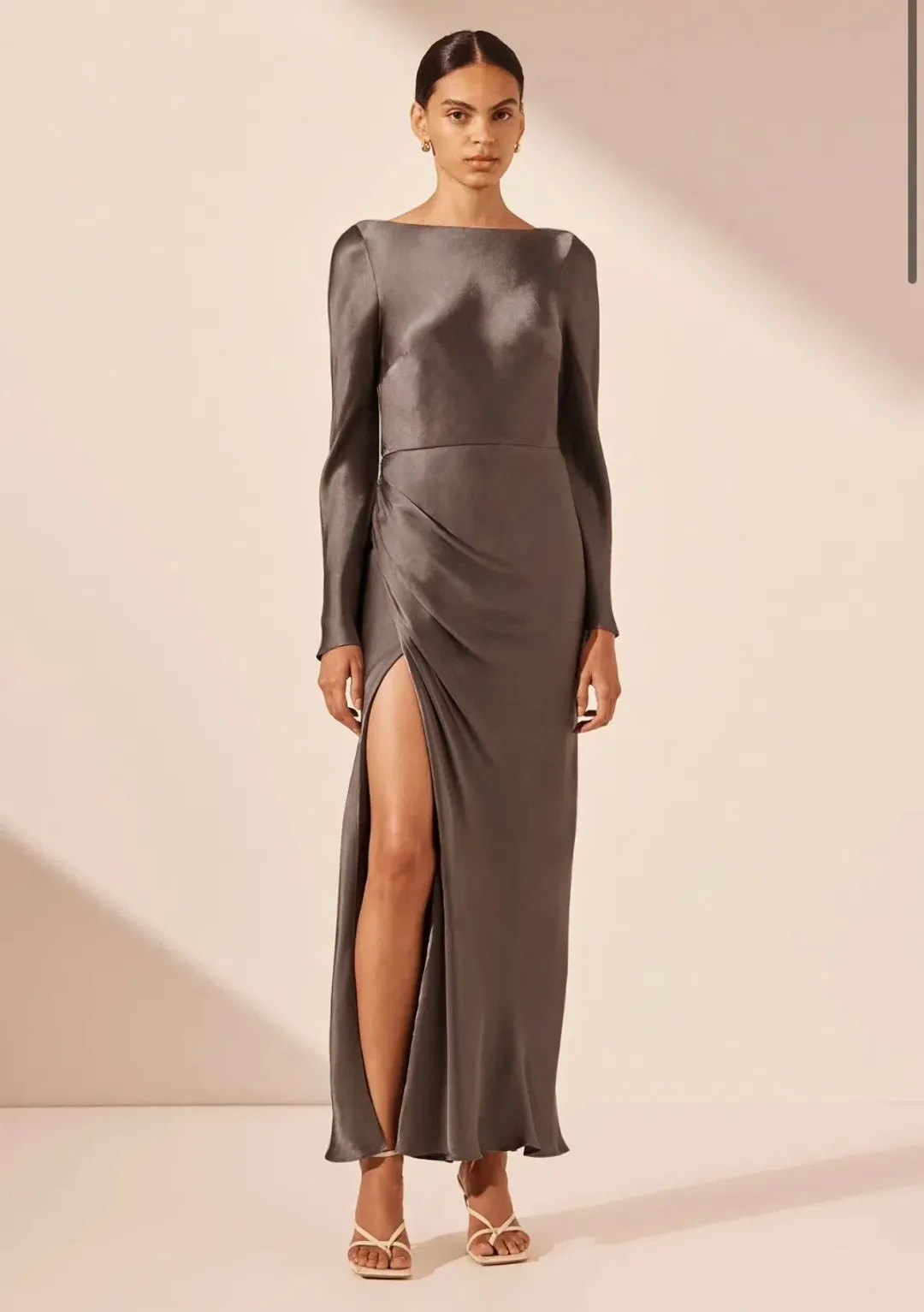 Shona Joy La Lune Flared Sleeve Side Split Midi Dress - Graphite Grey size 8 for rent on The Volte - main image