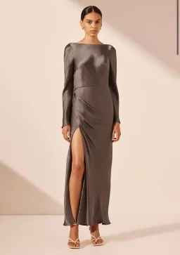 Shona Joy La Lune Flared Sleeve Side Split Midi Dress - Graphite Grey size 8 for rent on The Volte - image 1
