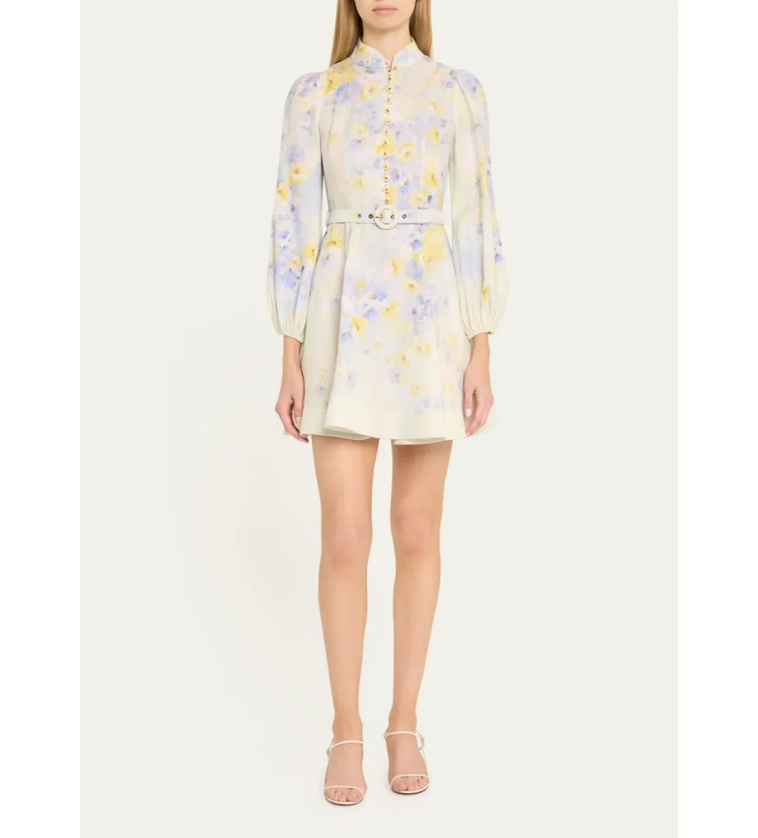 Zimmermann The Crush Buttoned Mini Dress in Lilac Floral Size 1/Au 10  for rent on The Volte - main image