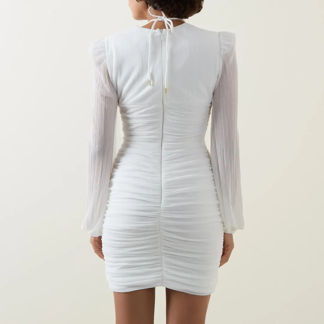 Rebecca Vallance Guinevere Gathered Woven Mini Dress White Size 6 for rent on The Volte - main image