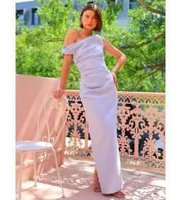 By Nicola Vivian Crepe Maxi Dress in Ice Blue Size 10 for rent on The Volte - image 1