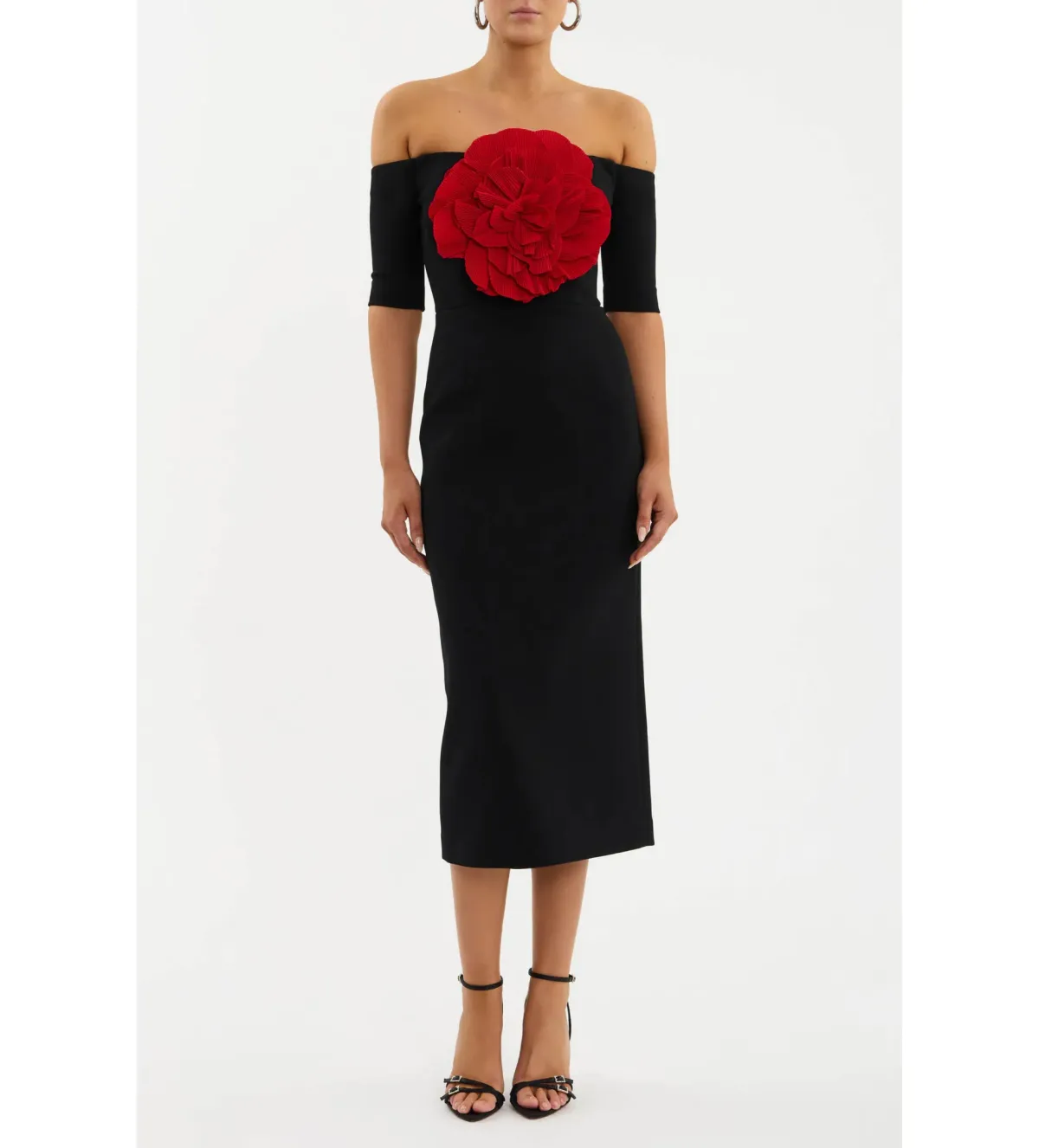 Rebecca Vallance Rhosen Off The Shoulder Midi Dress Black Size AU 8 for rent on The Volte - main image