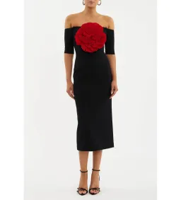 Rebecca Vallance Rhosen Off The Shoulder Midi Dress Black Size AU 8 for rent on The Volte - image 1