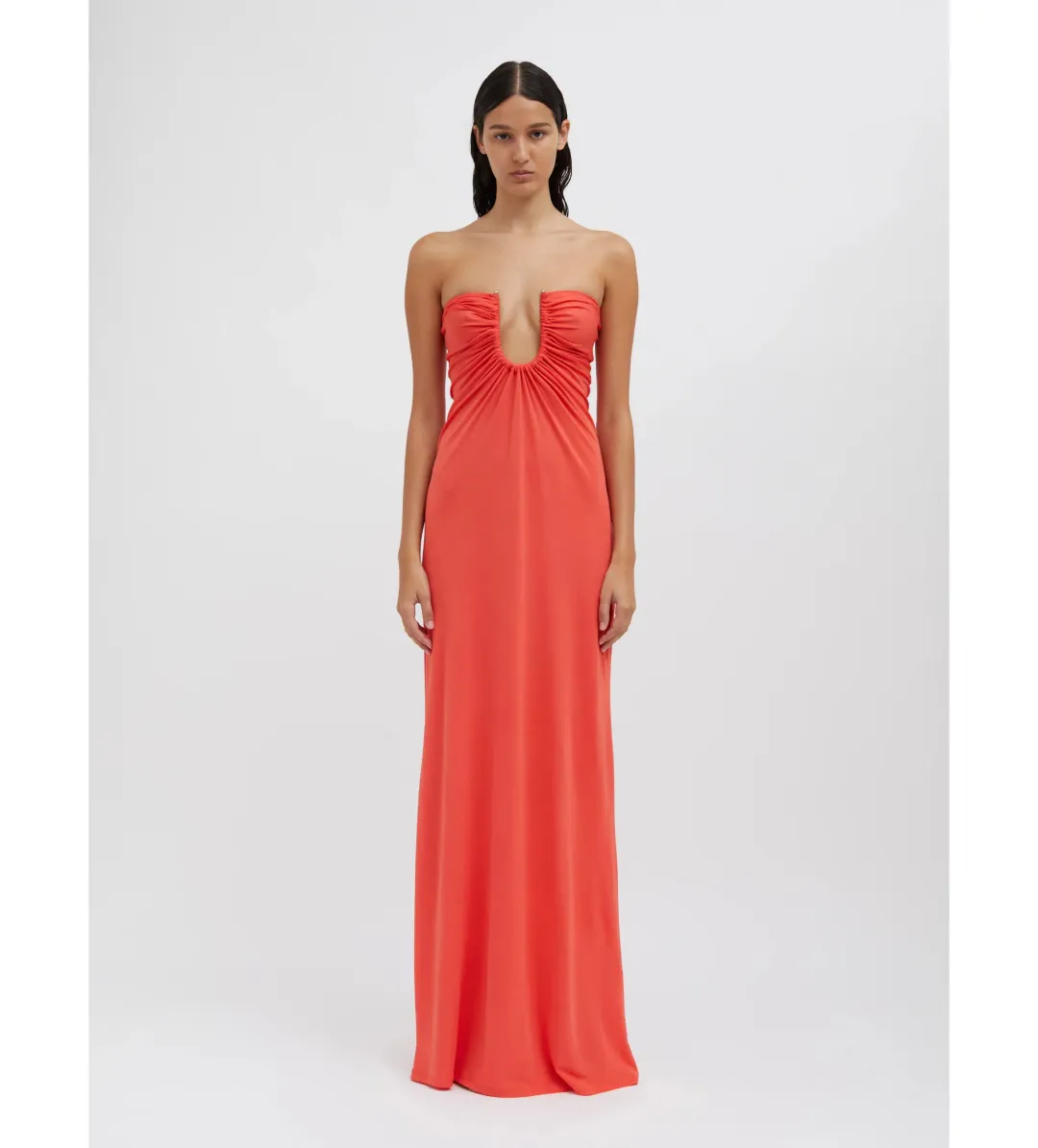 Christopher Esber Arced Palm Strapless Dress Grapefruit Size XS / AU 6 for rent on The Volte - main image