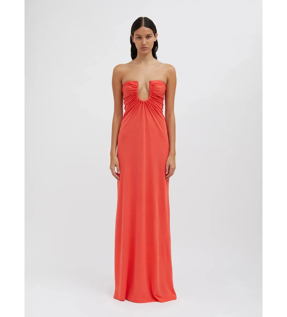 Christopher Esber Arced Palm Strapless Dress Grapefruit Size XS / AU 6 for rent on The Volte - main image