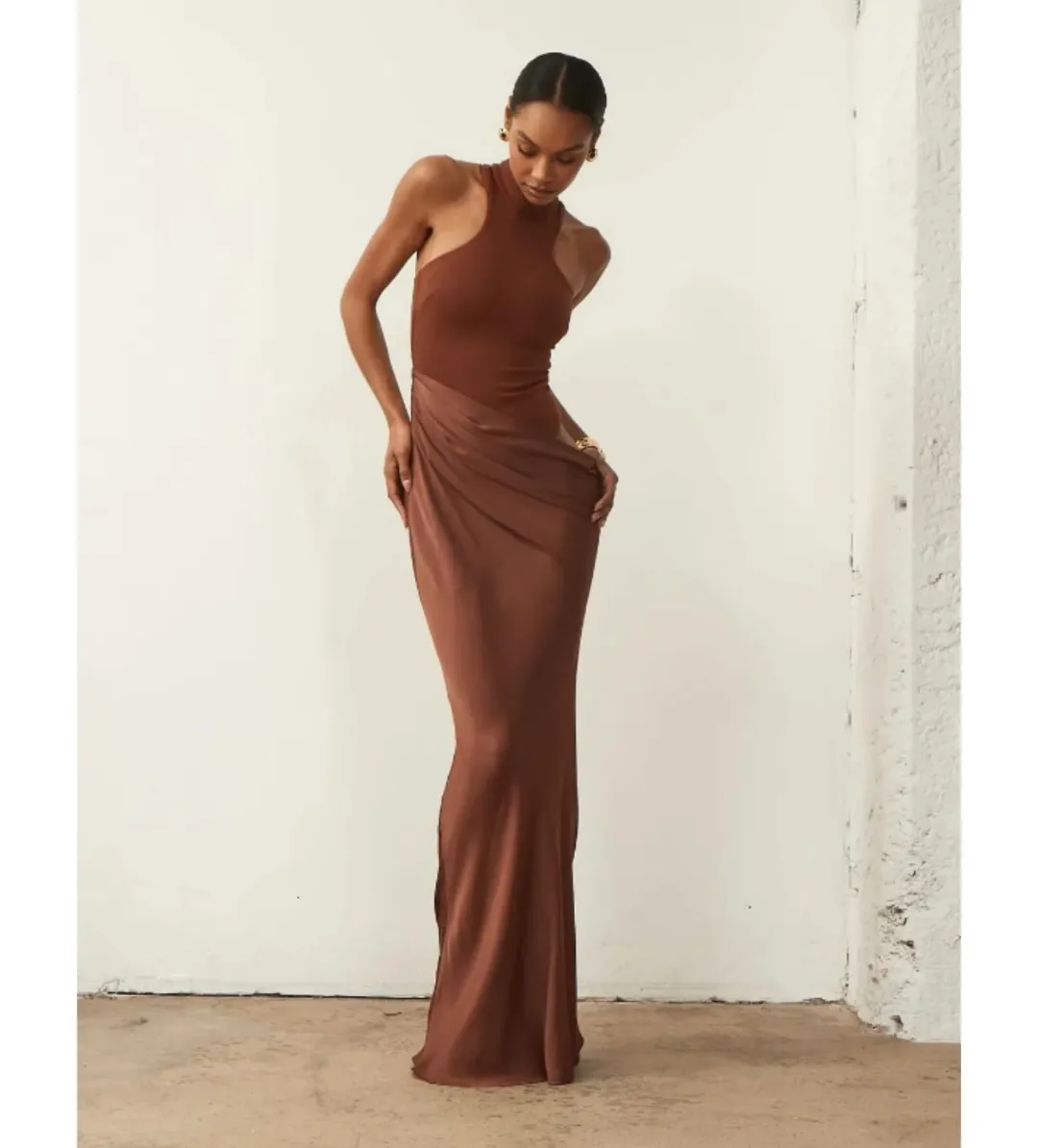 Camila Coelho Estrella Maxi Dress Nutshell Brown Size XS / AU 6  for rent on The Volte - main image