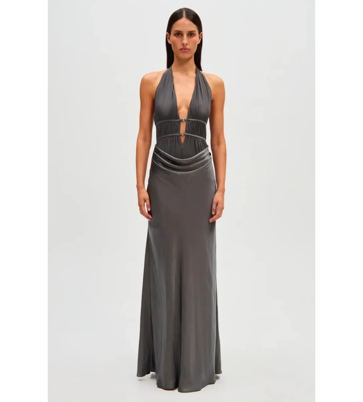 Misha Celine Satin Maxi Dress in Pewter Size 6/XS for rent on The Volte - main image