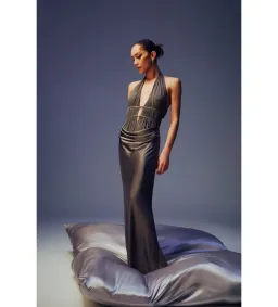Misha Celine Satin Maxi Dress in Pewter Size 6/XS for rent on The Volte - image 6