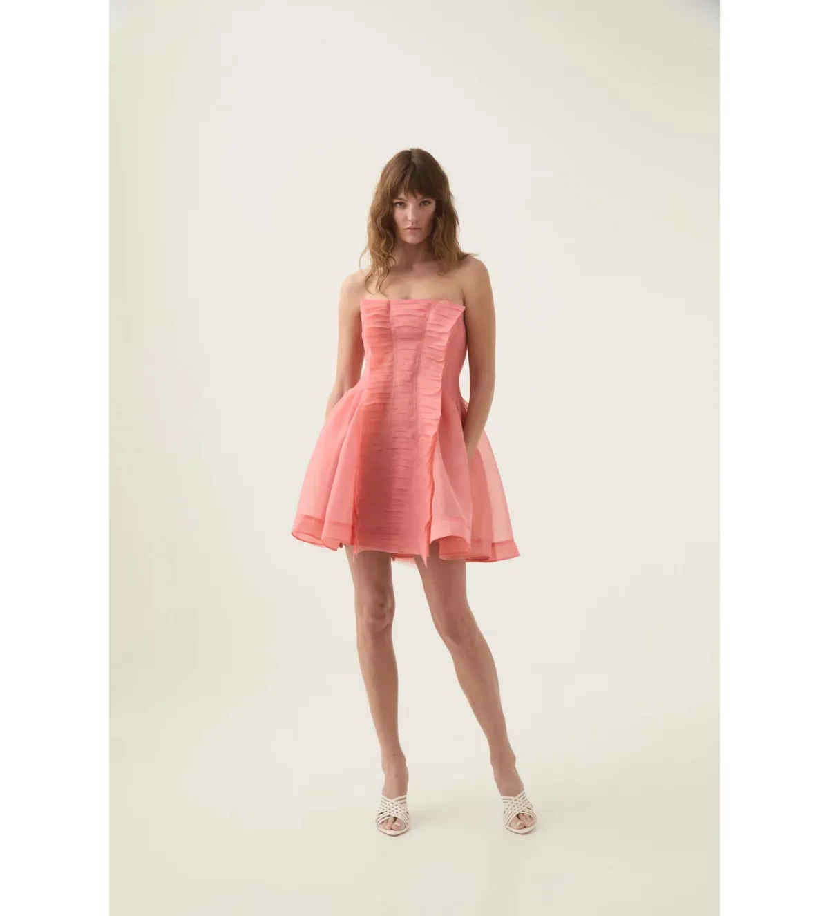 Aje Astrid Strapless Mini Dress Washed Coral Size AU 8 for rent on The Volte - main image