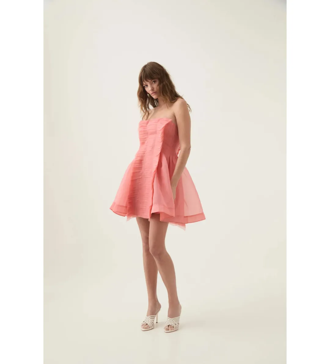 Aje Astrid Strapless Mini Dress Washed Coral Size AU 12 for rent on The Volte - main image