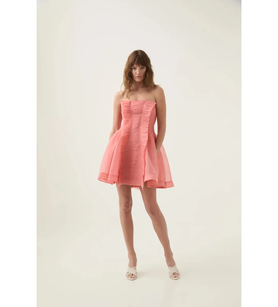 Aje Astrid Strapless Mini Dress Washed Coral Size AU 12 for rent on The Volte - main image
