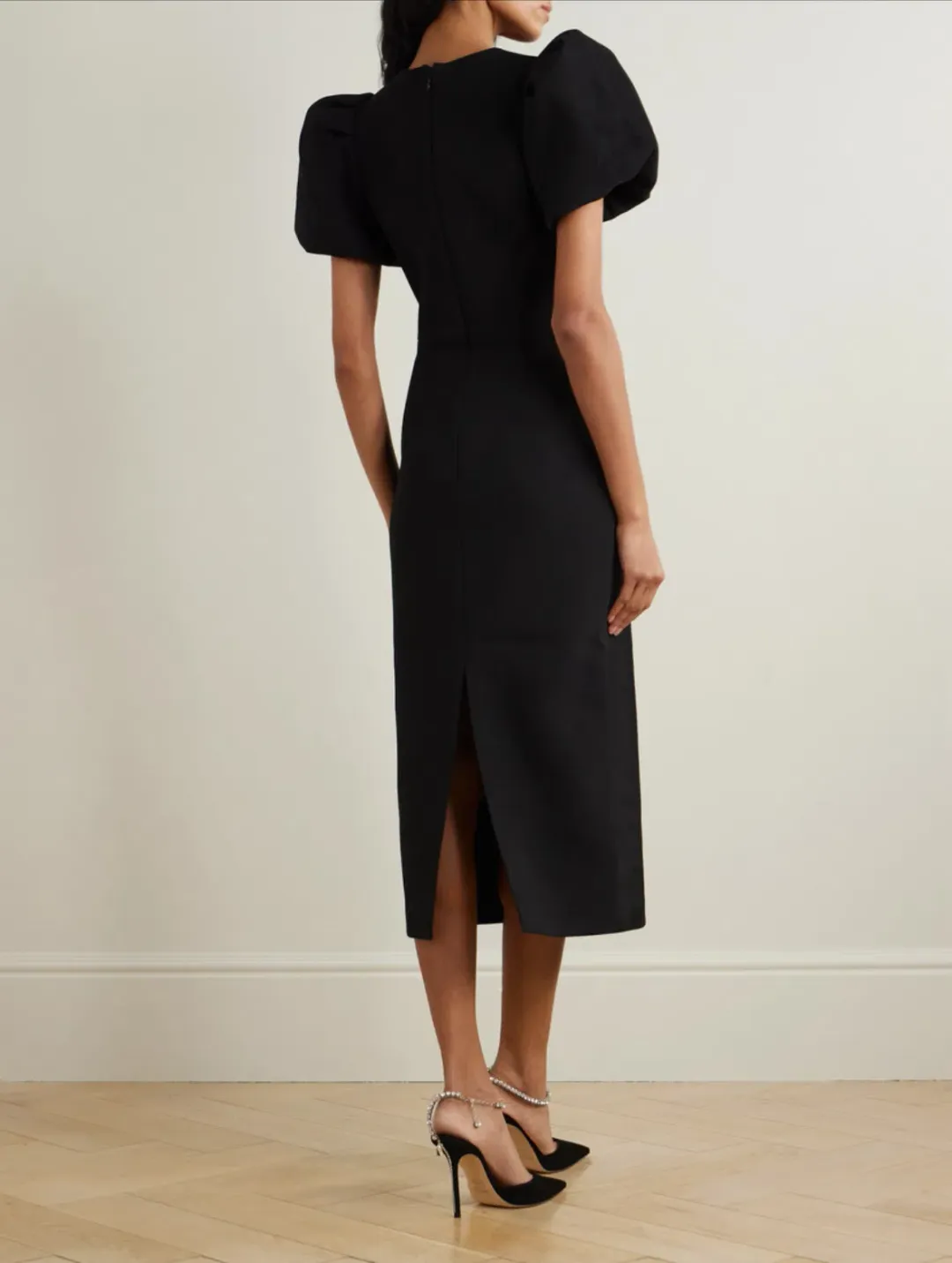 Rebecca Valance Eliana Puff Sleeve Midi Dress in Black Size AU 12 for rent on The Volte - main image