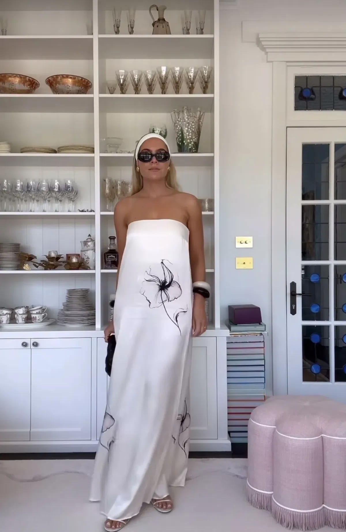 Third Form Dream State Strapless Maxi Dress Cream/Black Print Size 12 for rent on The Volte - main image