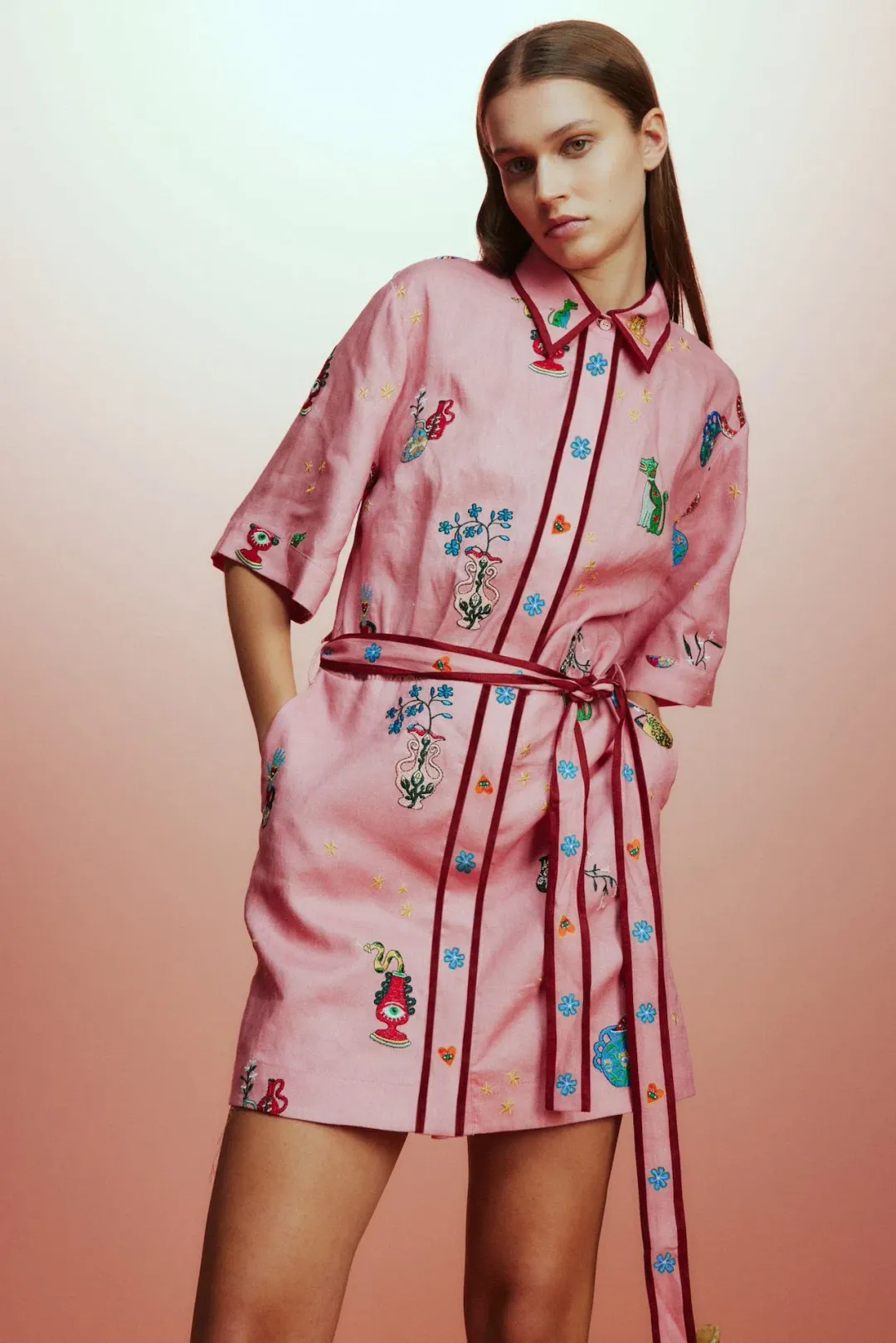 Alemais Timmy Embroidered Mini Dress Pink Size 12 for rent on The Volte - main image